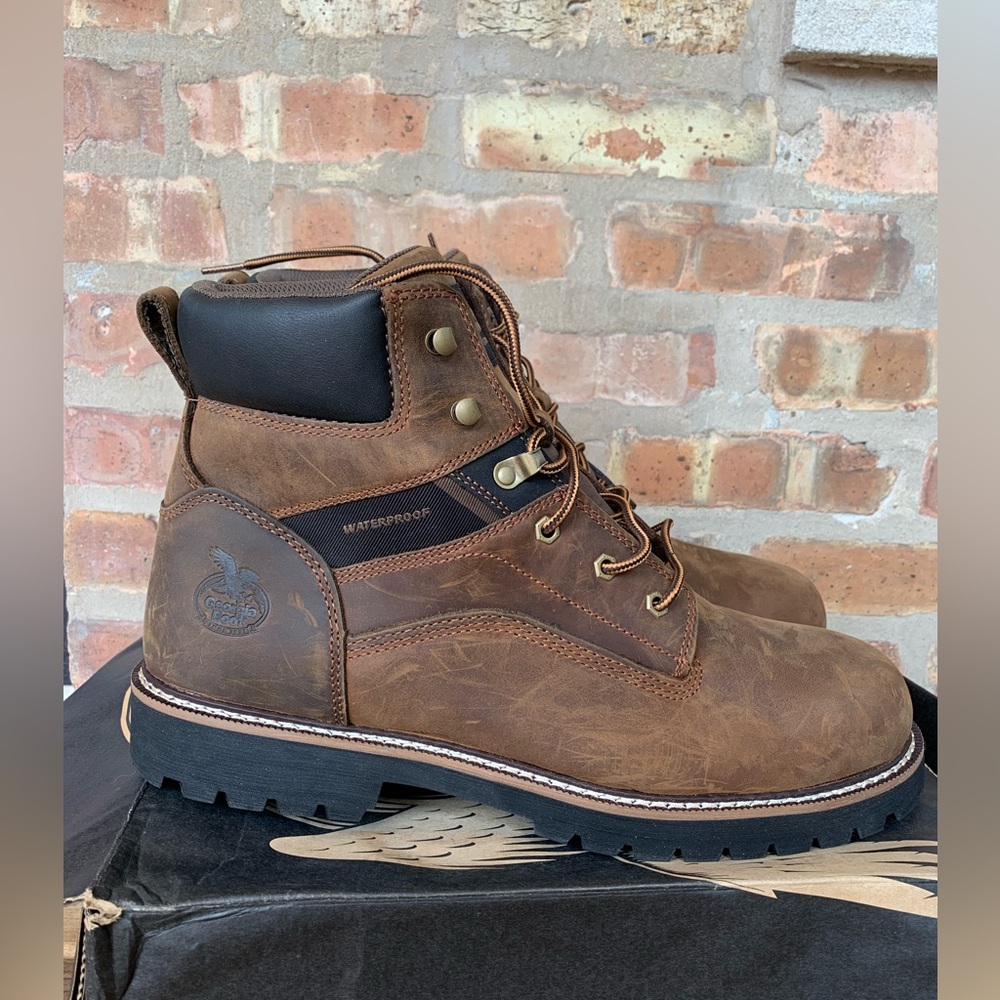 New Georgia Boots Waterproof 6” Brown Leather Work Boots Size 14M‎ Lace Up